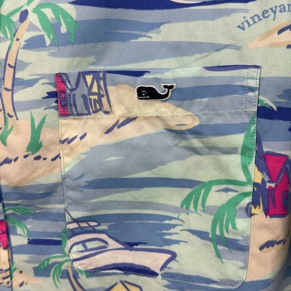 Vineyard Vines Island Scene Short Sleeve Woven Button-Down Summer Shirt Size S - Picture 8 of 12